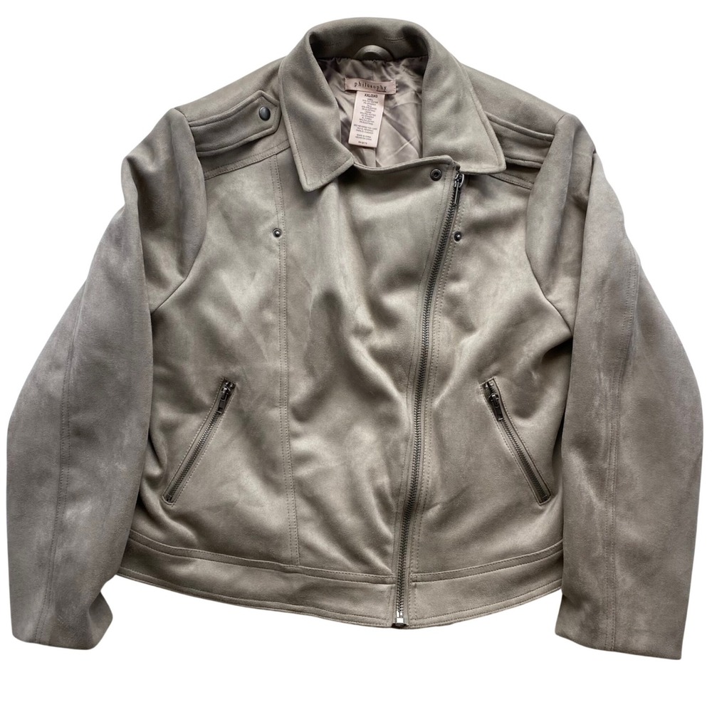 Philosophy Moto Jacket Womens XXL Taupe Faux Suede Asymmetric Zip 3195056